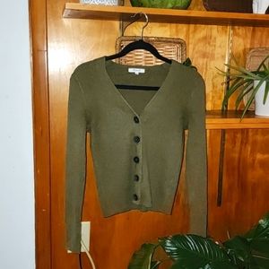 Green Madewell Shrunken Ribbed Cardigan, Size Medium